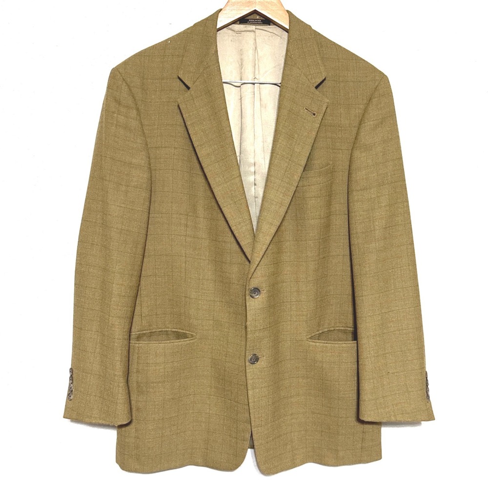 70's VTG Hart Schaffner Marx 42R Tan Plaid Sport Blazer Jacket Golf Old‎ Money